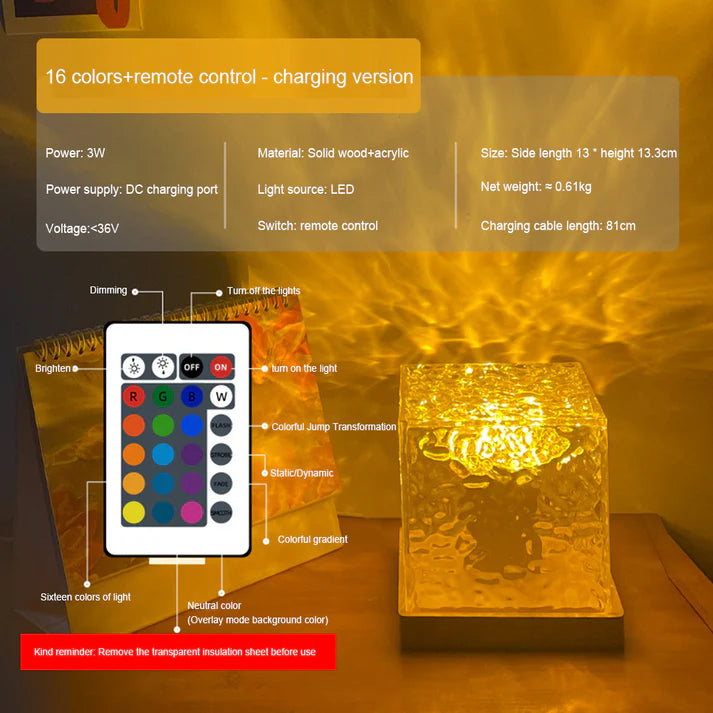 Dynamic Water Ripple Lamp Projector with 16 colours and remote/Free Delivery