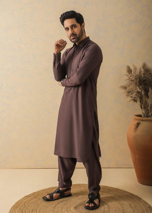 Men unstitched wool plain suit sh-8