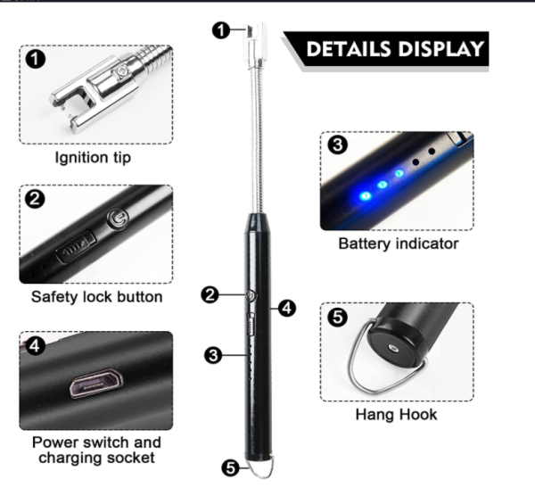 Arc Lighter With Usb Charging,flameless Windproof,led Battery Display,safety Switch | Rotate 360 Degrees